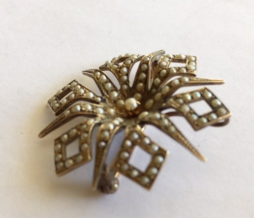 Antique Vintage Art Nouveau 10k Sun Burst Pin/Holder With Pearls