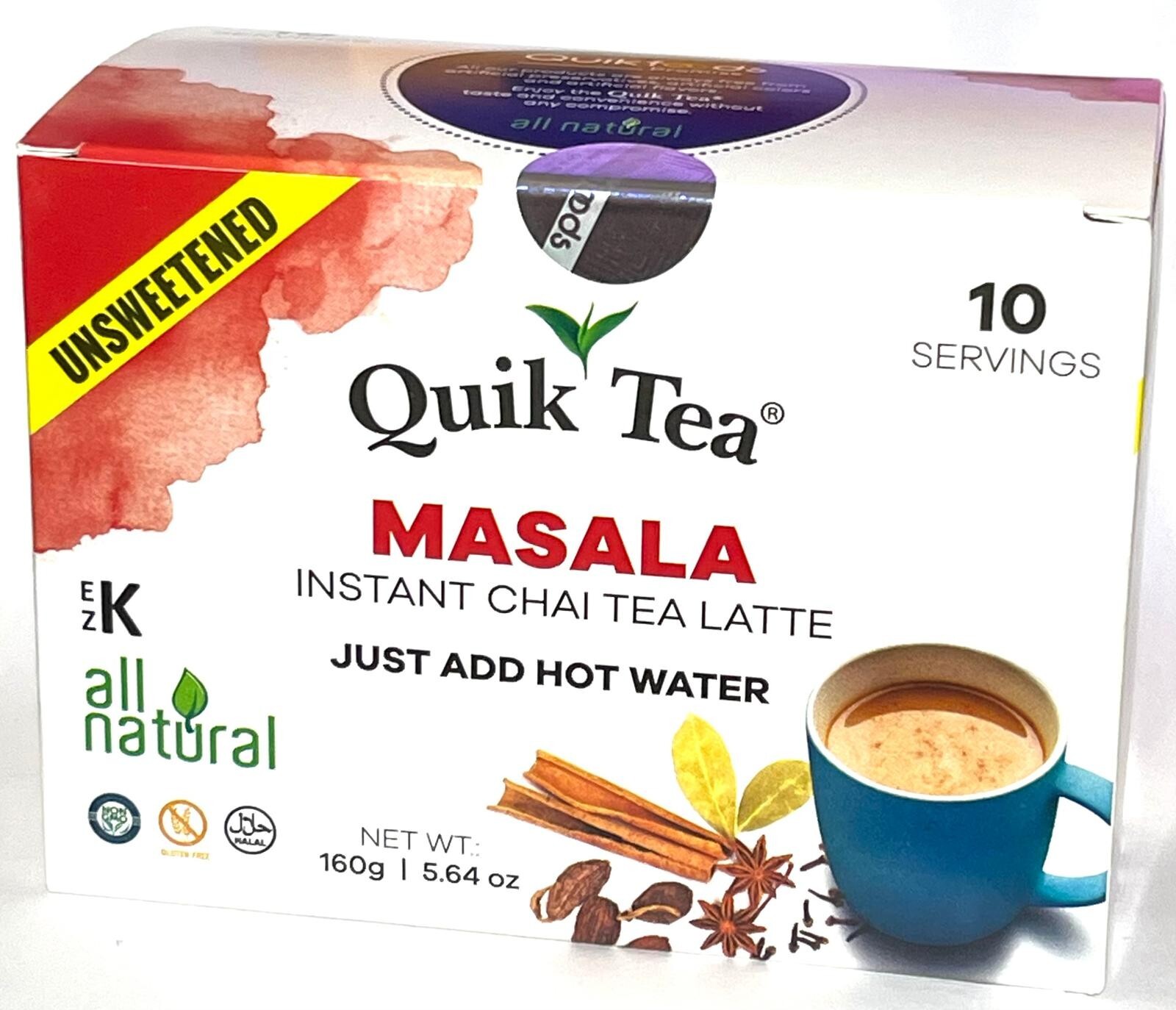 Quik Tea Masala Unsweetened instant Chai Tea Latte 10
