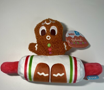 Bark Box Roland Overman Gingerbread Man plush Dog Toy M squeaker rolling pin NEW
