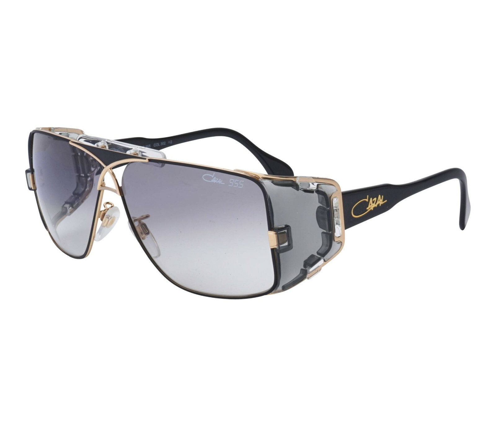 Pre-owned Cazal Mod 955 Col 302 Iconic Vintage Black Gold Shield Sunglass Made In Germany In Gray