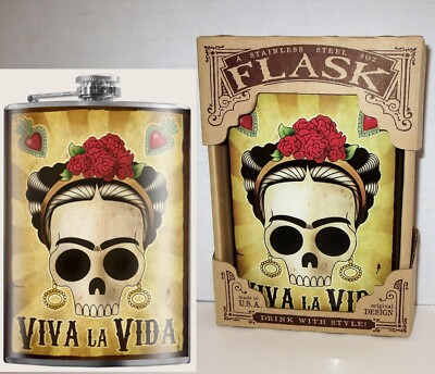 Trixie & Milo VIVA LA VIDA FRIDA Drinking Flask 8 Ounce Stainless Steel Gift NEW