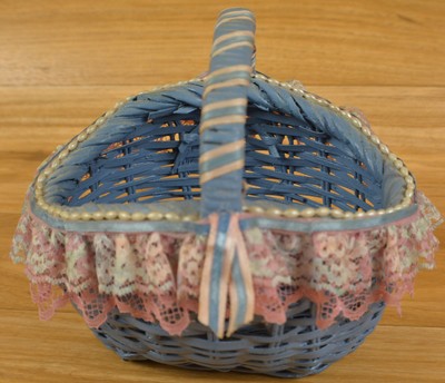 Blue Easter Basket  White Beads Lace Around Estate Find