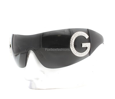 Dolce Gabbana Shield Sunglasses DG 2298B 05/87 DG Logo Swarovski Crystals w/case
