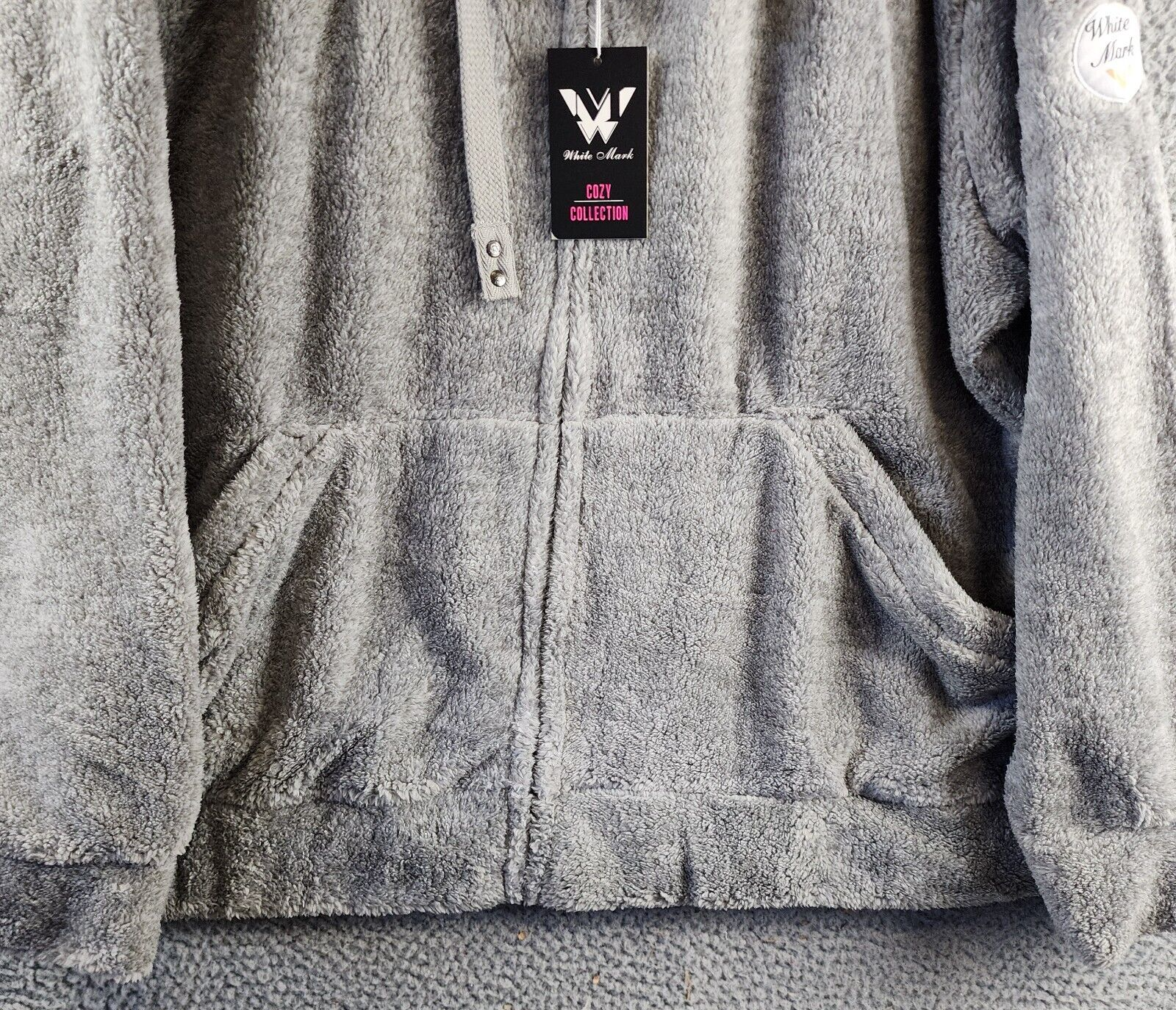 White Mark Plus Size Hooded Sherpa Jacket Women's 3XL Gray Zipper Closure L/S~ - Picture 3 of 15