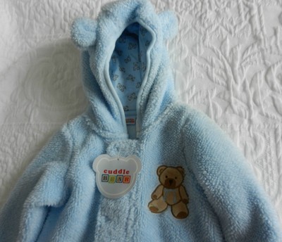 Cuddle Bear Fleece Snowsuit.Size 12 months.  Light baby blue with lined hood.