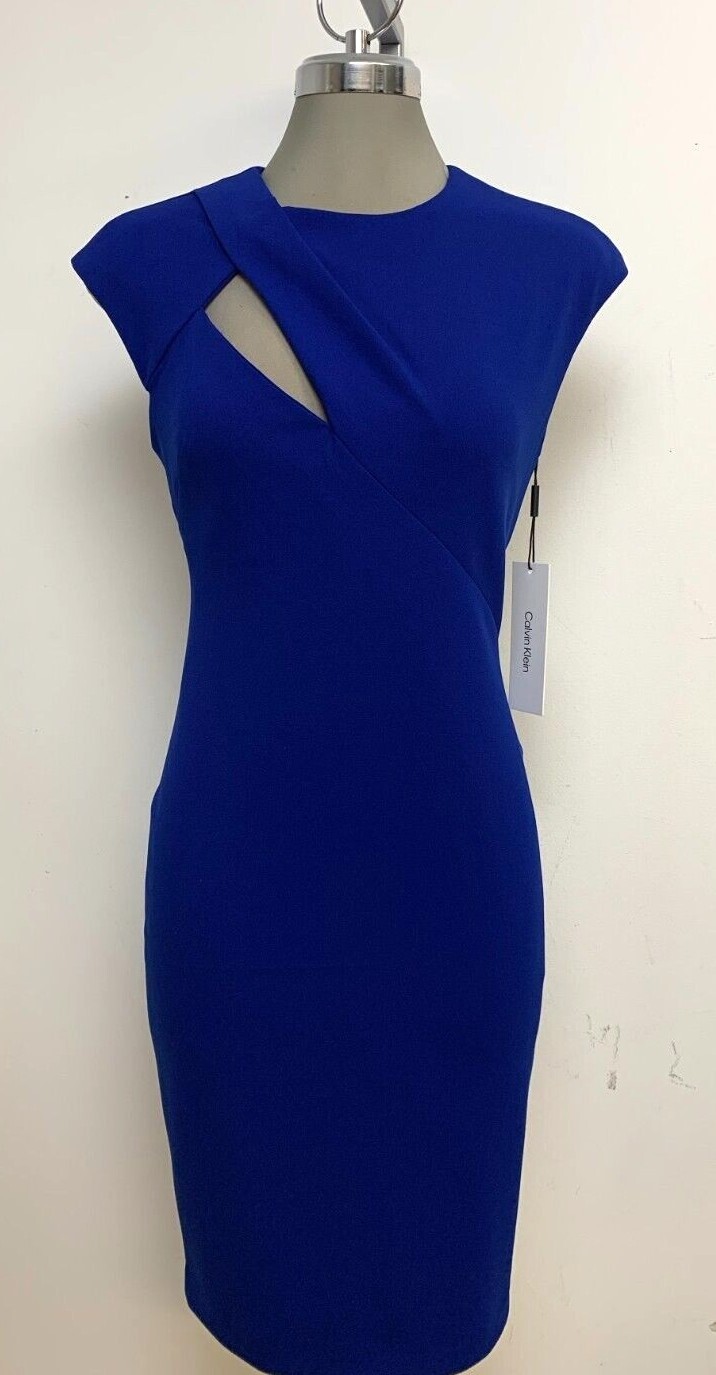 Новинка! Calvin Klein, Размер 14, Элегантное ультрамариновое сексуальное платье-футляр с замочной скважиной, синее
