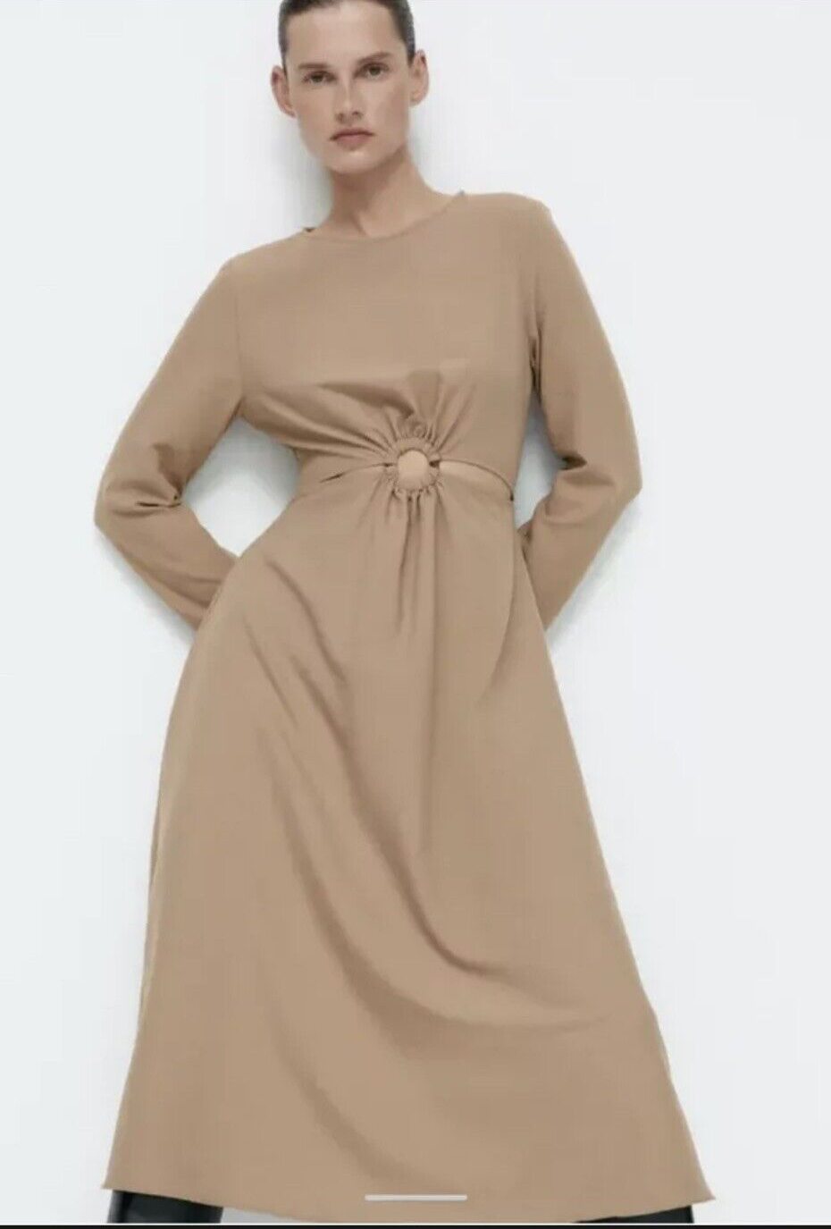 NWT Zara Women's Cut Out Dress with Buckle Sand Beige Size X
