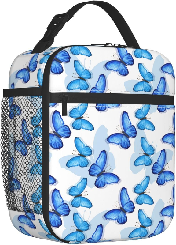 Blue Butterfly Insulated Lunch Bag for Men Women Adults Cooler Lunch Box Reusabl