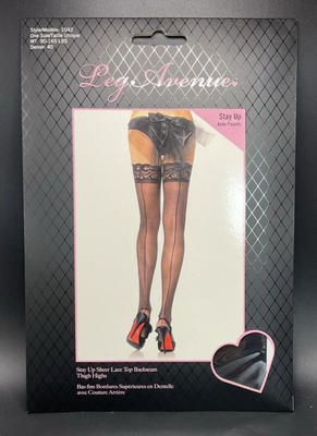 Sexy Hold-up Leg Avenue Stay Up Sheer Lace Top Backseam Black 1042