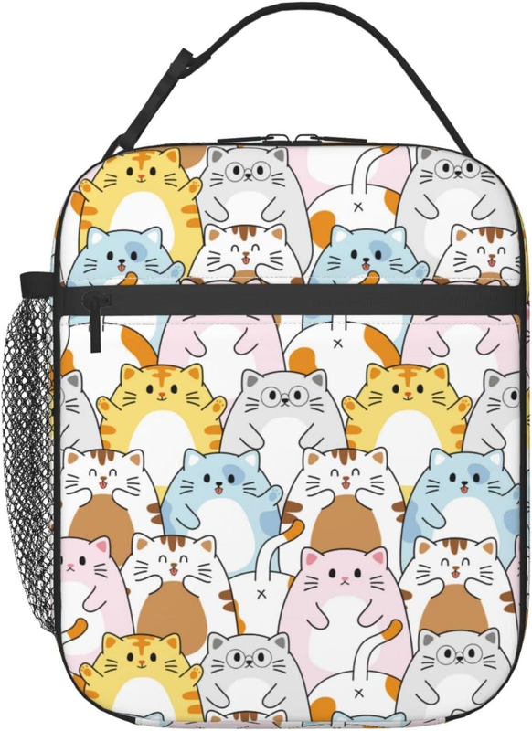 Cartoon Cats Lunch Box Insulated Lunch Bags Zipper Lunch Bag Cooler Tote Bag for