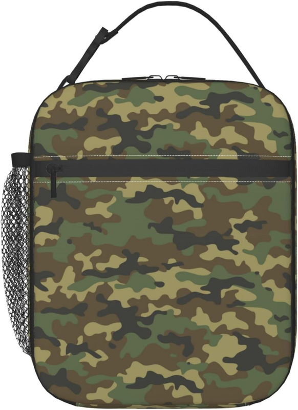 Eztrxuvl Green Camo Lunch Bags for Men Women Boys Girls Reusable Insulated Lunch
