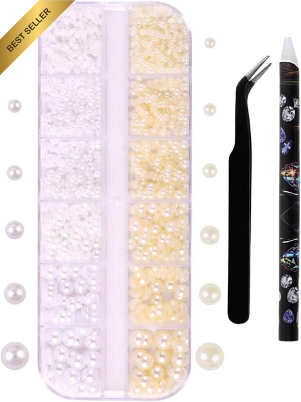 Nail Rhinestones Kit, 12 Grids Multicolor Flat Back Crystal Gems & Pearls with P