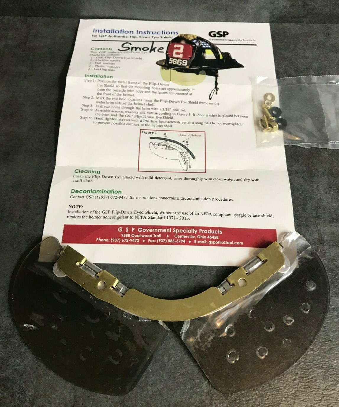 GSP Flip Down Eye Shield (Bourkes) for fire helmets