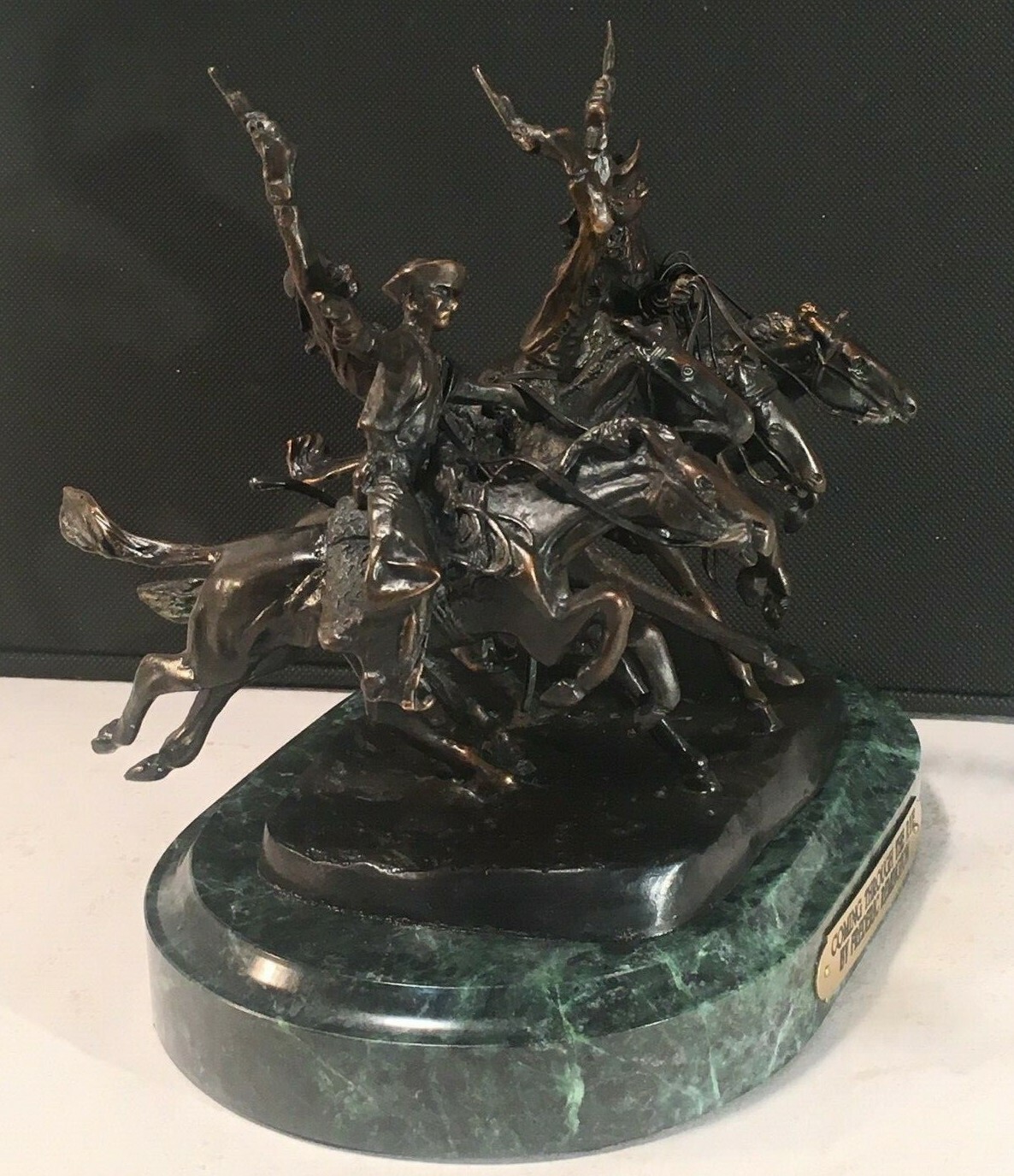 FREDERIC REMINGTON COMING THROUGH THE RYE Bronze Reproduction Statue marble base