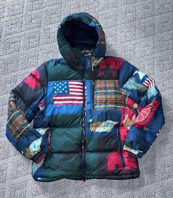 NWT Mens POLO RALPH LAUREN Country American Patchwork Down Puffer Jacket Coat XL