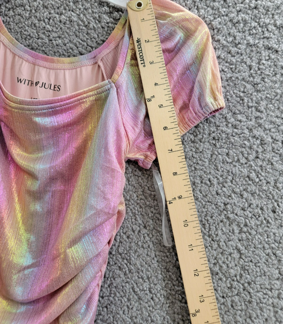 With Jules Ruched Square-Neck Mesh Dress Big Girls L Multi Short Sleeve Pullover - Picture 5 of 16