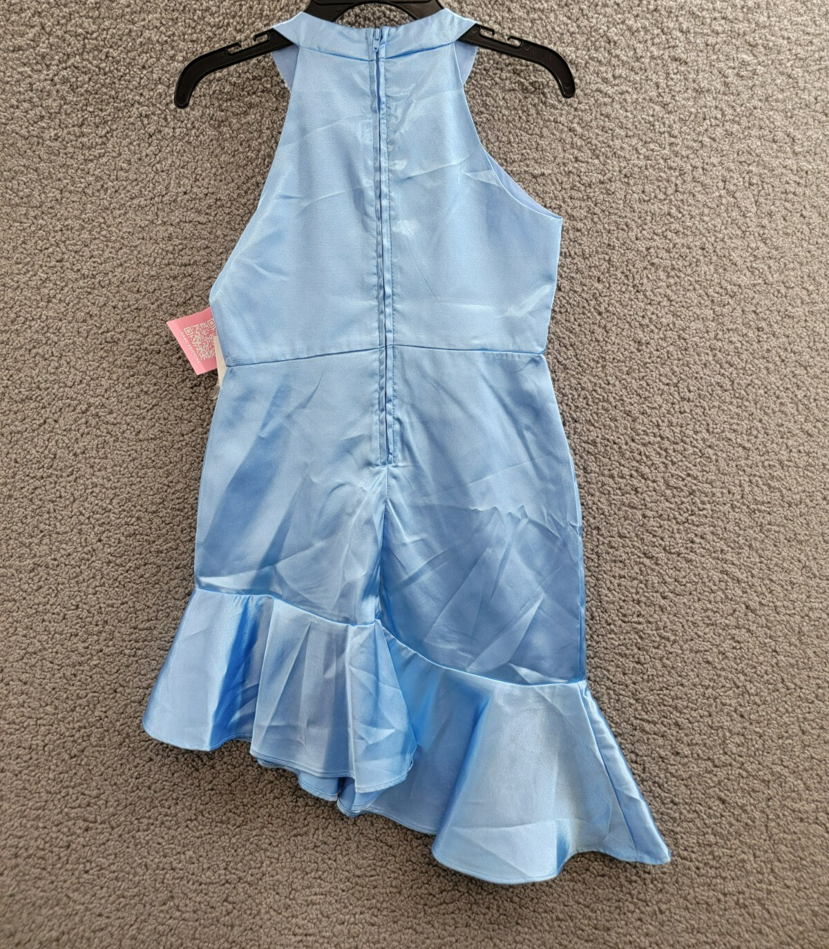 Rare Editions Sleeveless Imitation Pearl Halter Dress Big Girls 8 Blue Back Zip - Picture 12 of 17