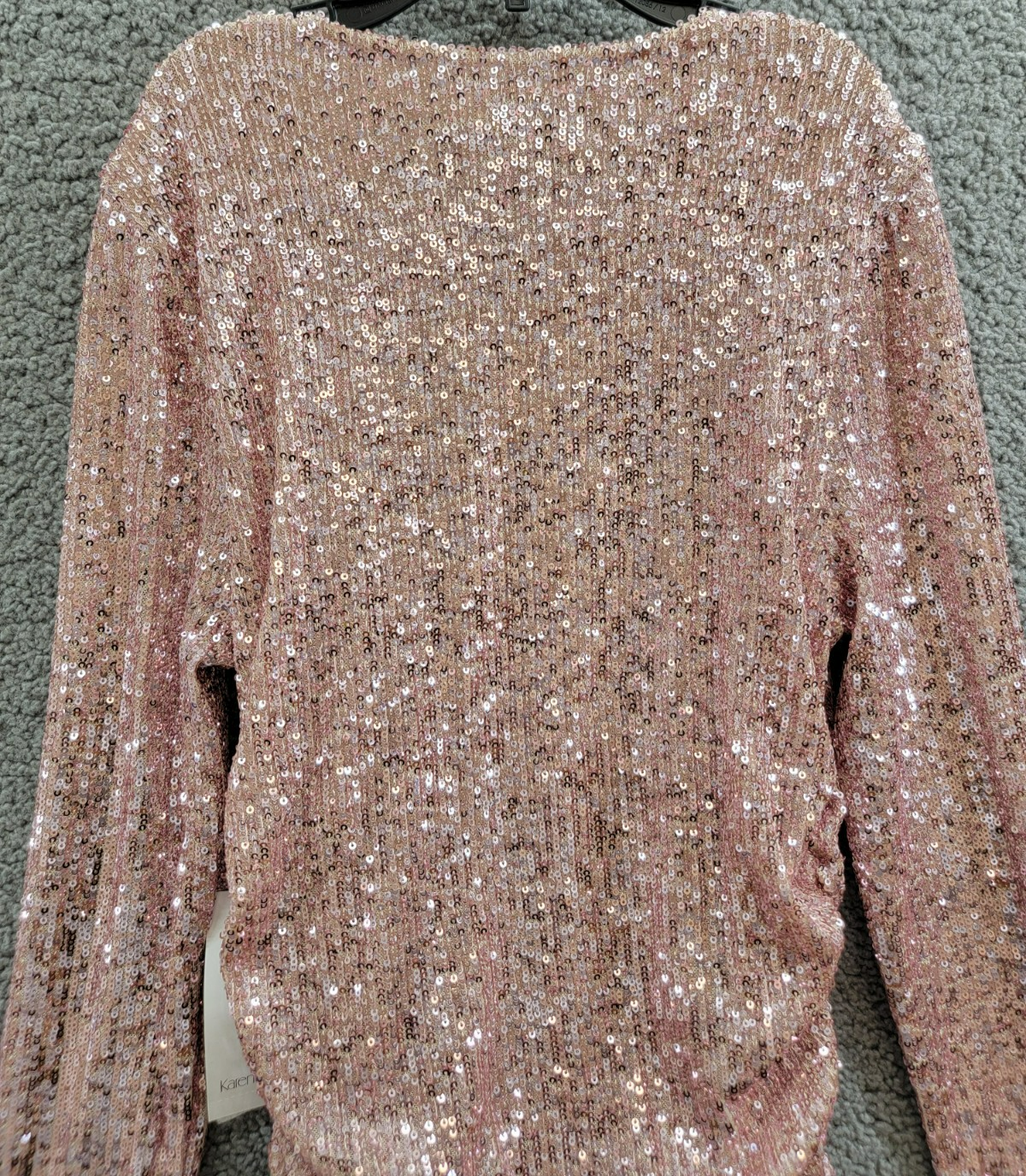 Karen Kane Side Shirred Sequin Top Women XS Pink Round Neck Long Sleeve Pullover - Picture 13 of 16
