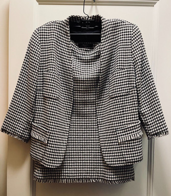 MAX MARA WEEKEND BOUCLE LIGHT TWEED WOOL COLLARLESS SKIRT SUIT SIZE 42 US 10