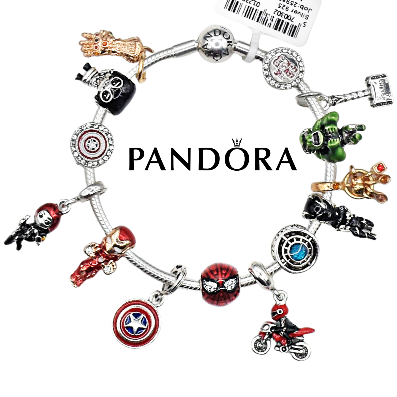 Pandora Bracelet with Spiderman Hulk Gold Glove Thor's