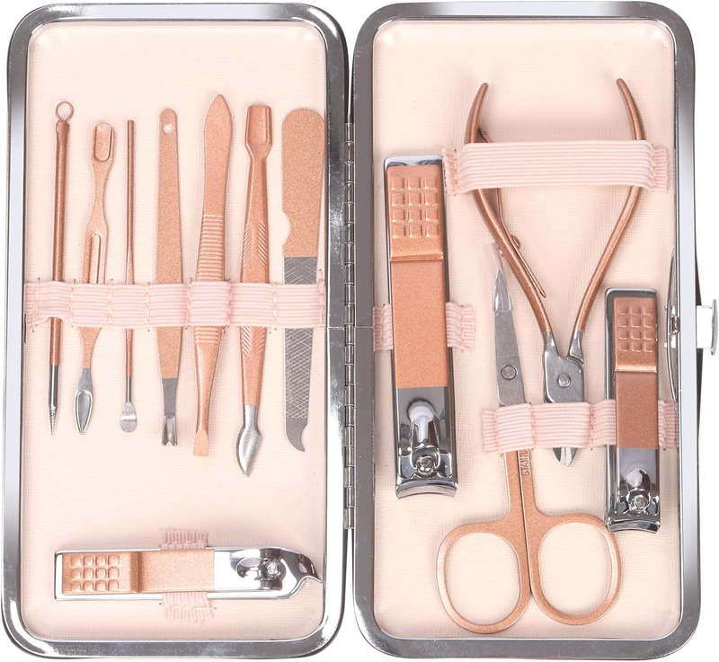12Pcs Manicure Set Includes Nail Clippers, Nail Care Tools and Leather Travel Ca