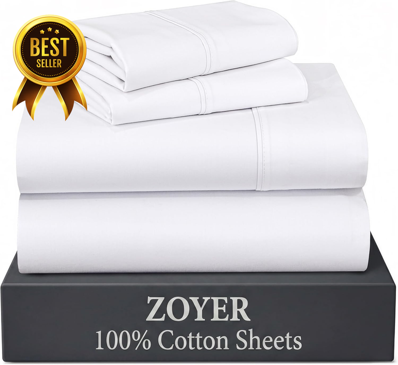 4-Piece Queen 100% Cotton Percale Bright-White Sheet-Set