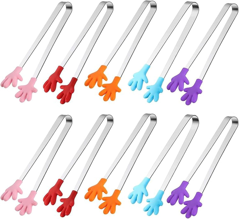 10PCS Colorful Silicone Mini Tongs, 5.3 Inch, Hand Shape