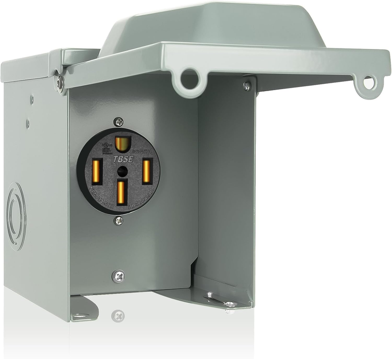 50 Amp RV Power Outlet Box, 125/250 Volt NEMA 14-50R Receptacle, Lockable Enclos