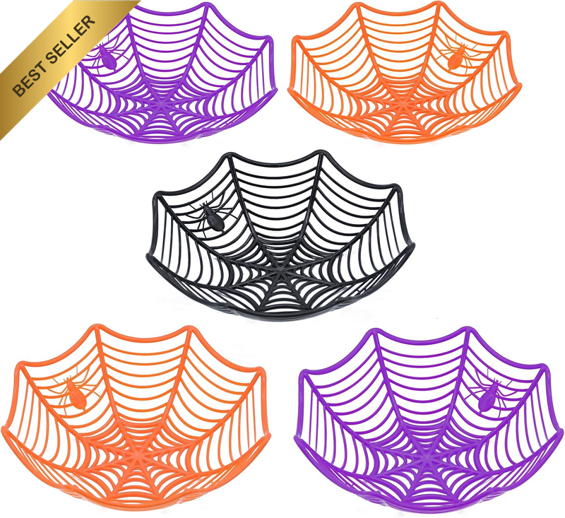 5 Pcs Halloween Candy Bowl Dish Spider Web Decorations Indoor, Party Supplies Fa