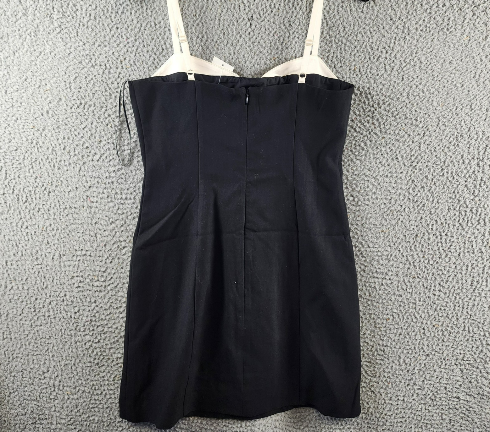 French Connection Azra Corset Strap Mini Dress Women's 6 Black/Cream Back Zip - Picture 13 of 15
