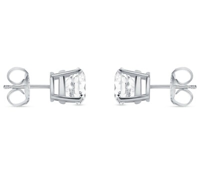 Pre-owned Shine Brite With A Diamond 2 Ct Round Lab Created Grown Diamond Earrings 14k White Gold G/vs Basket Push In White/colorless