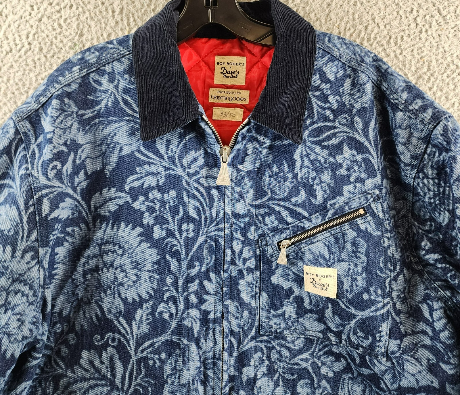 Roy Roger's x Dave's New York Zip Front Lasered Denim Jacket Men's L Blue Floral - Picture 4 of 16