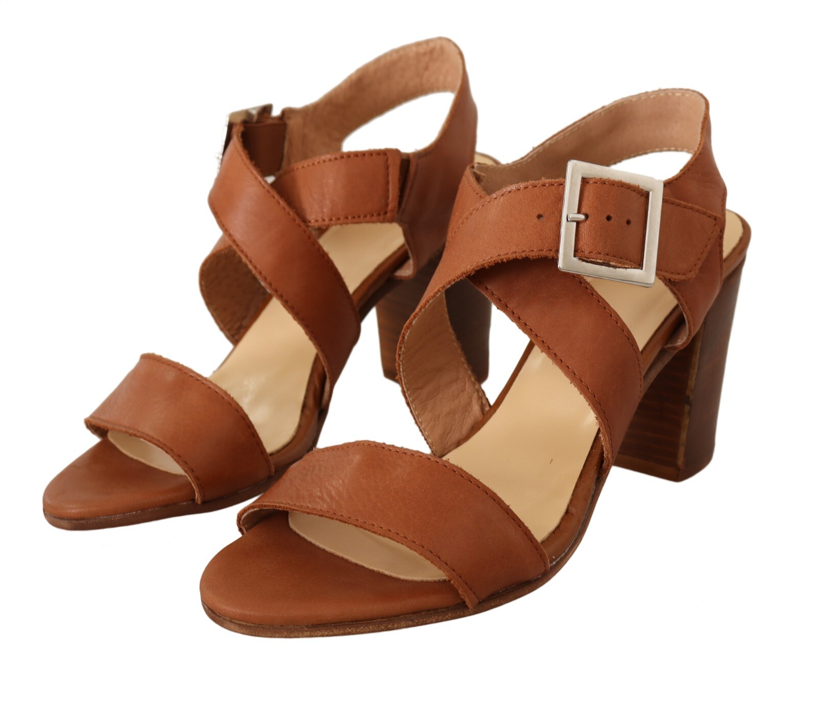 

Обувь TWELVE STYLE DIVISION Shoes Коричневые кожаные босоножки на блочном каблуке EU37 / US6,5 $400, Коричневый