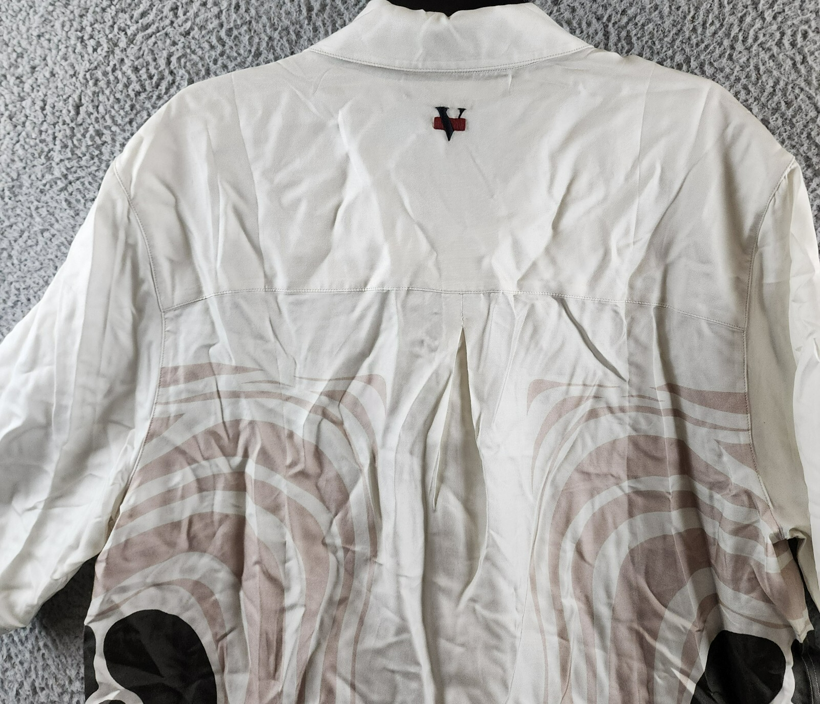 VAYDER Montague Regular Fit Silk Blend Cuban Shirt Men's L Silver Taupe Printed - Picture 14 of 15