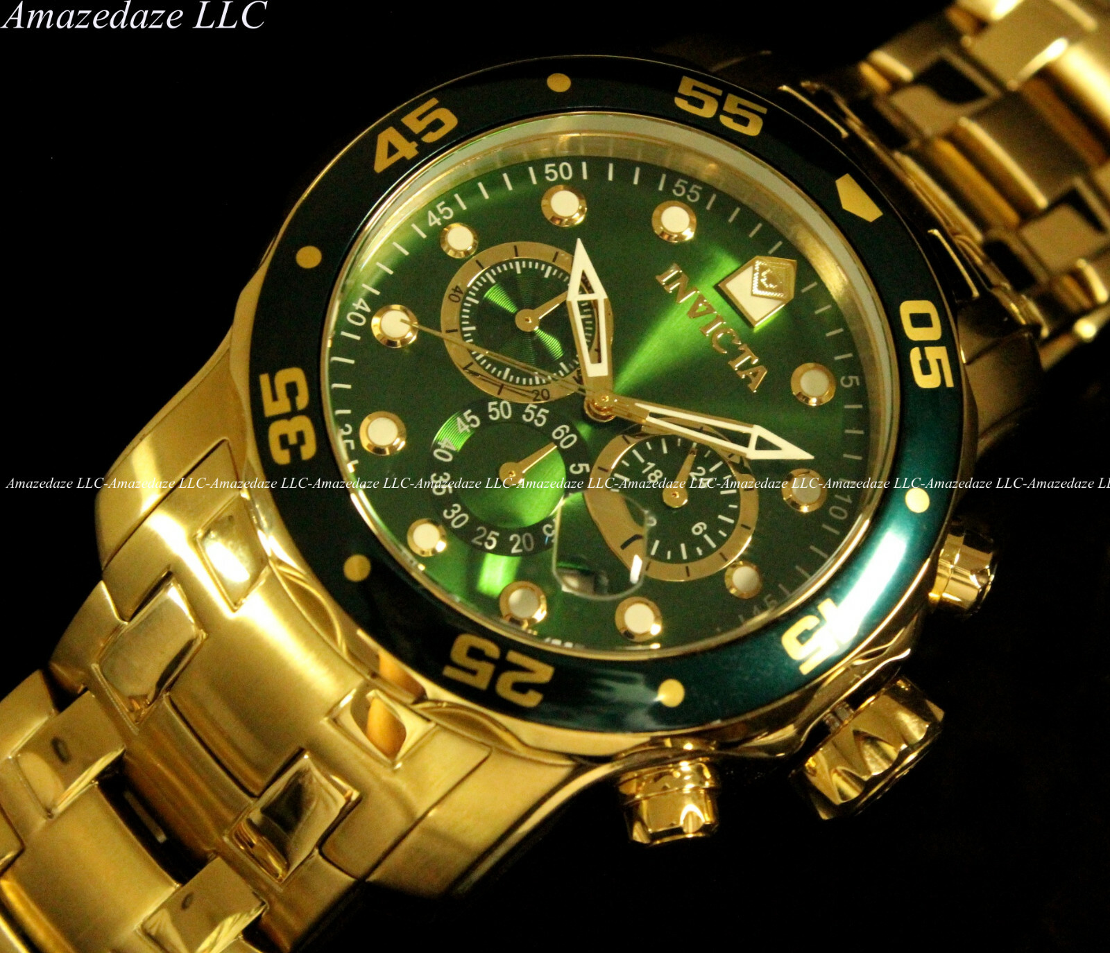 NEW Invicta's Men Pro Diver Scuba Chronograph Stainless Steel Green Dial Watch