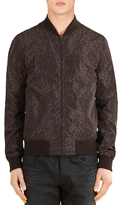 Pre-owned Gucci Authentic  Mens Leopard Print Nylon Bomber Jacket 352980 2069 In Brown