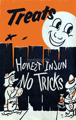 TRICK OR TREAT CANY BAG 2'' x 3'' Fridge MAGNET VINTAGE ART NOSTALGIC