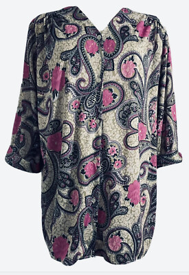Vintage Blouse 1X Paisley Button Up Shirt Top 3/4 Sleeves 70s Aimee California