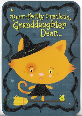 NEW Hallmark HALLOWEEN Card 4.75x7 Purr-fectly Precious, Granddaughter Dear...
