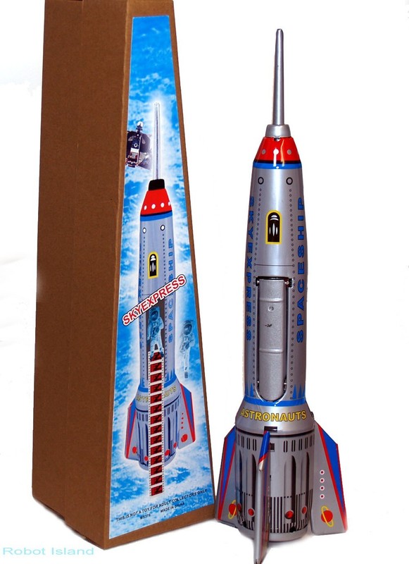 Alexander Taron Tin Toy Rocket Ship Space Toy Spring Activated Door Action SALE!