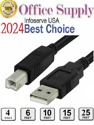 USB2.0 Printer Cable1Ft,4,10,15,25ft USB 2.0 Printer A Male to B Male HP/Epson