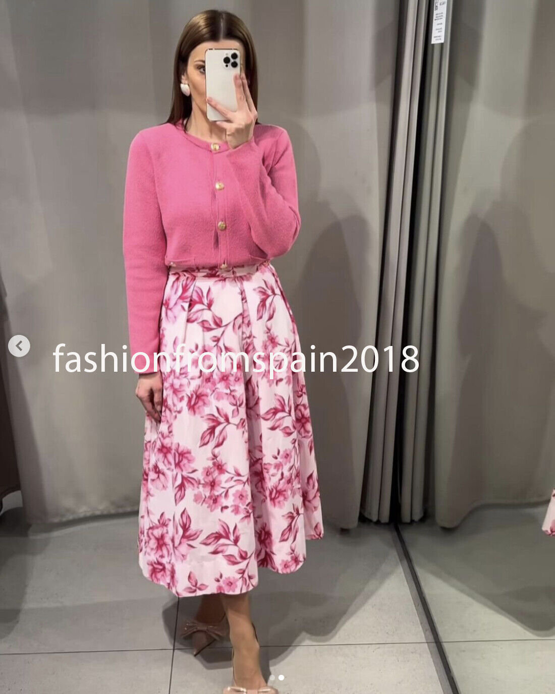 ZARA NEW HIGHWAIST FLORAL PRINT MIDI SKIRT FLARED PINK XS-XL ZARA NEW HIGHWAIST FLORAL PRINT MIDI SKIRT FLARED PINK XS-XL