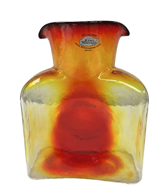 Blenko Water Pitcher Double Spout Amberina Handcrafted 8'' Marked