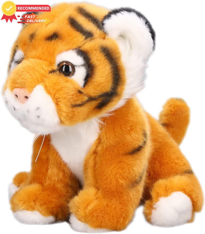 Yellow Squatting Tiger Plush Toy - Soft, Cute Decor, Kids Birthday Gift