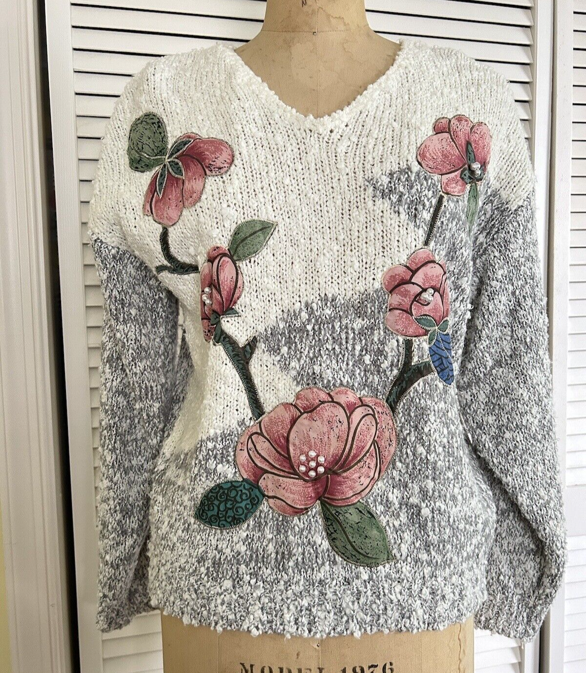 VTG 80s Exclusive Imports Popcorn Knit Sweater Size M Ivory