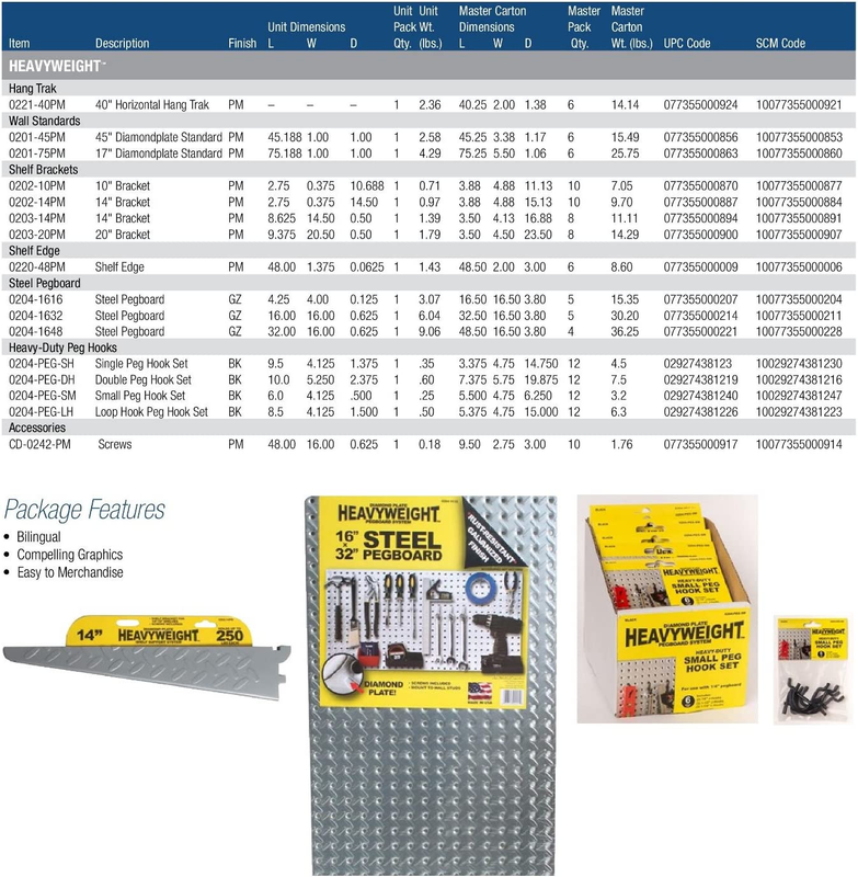 John Sterling Heavyweight Diamond Plate Steel Pegboard, 16, 32-Inch (Width)