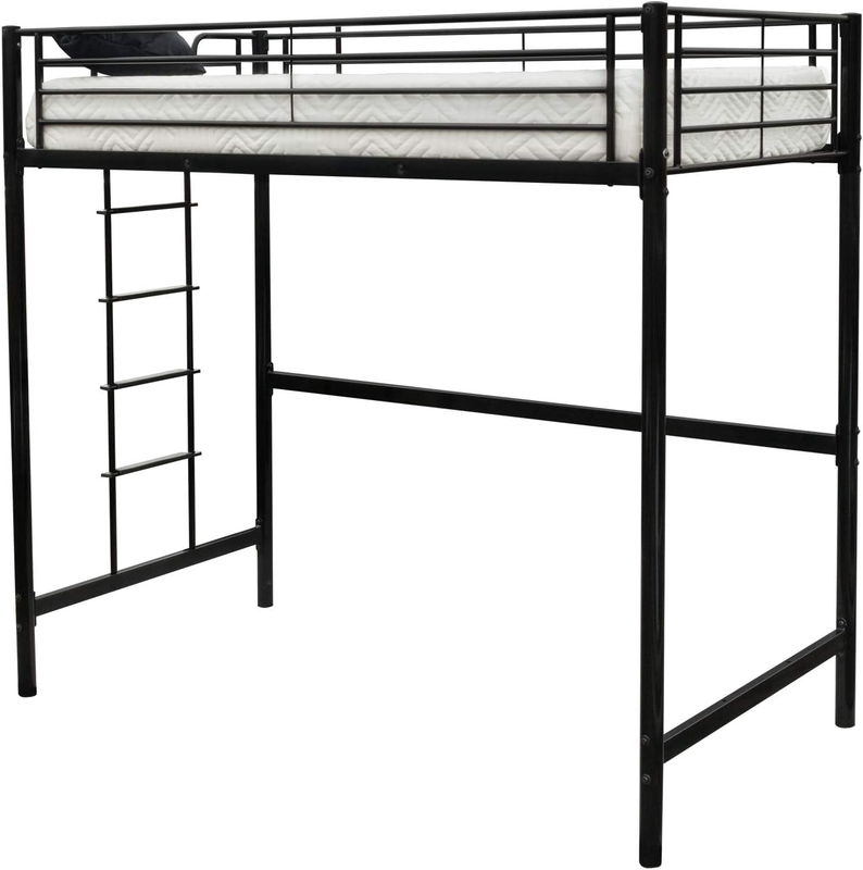 Twin Metal Loft Bed Frame for Kids/Adults/Teens, Space-Saving Design, Black