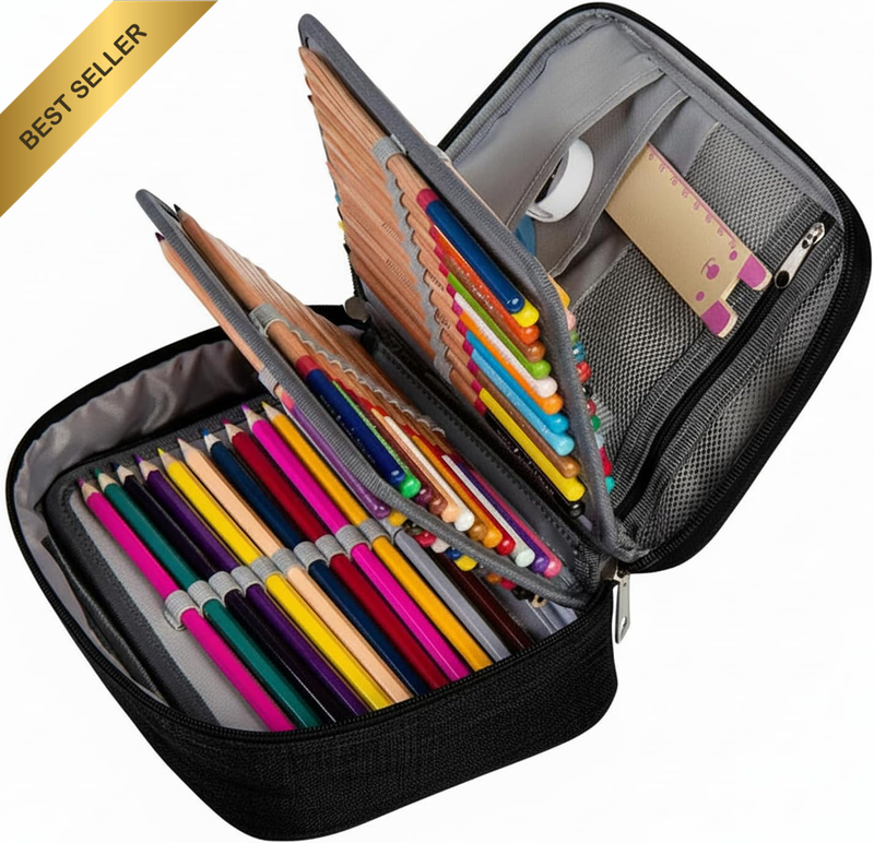 Large Capacity Pencil Case with 72 Slots and Compartments for Stationery Organiz