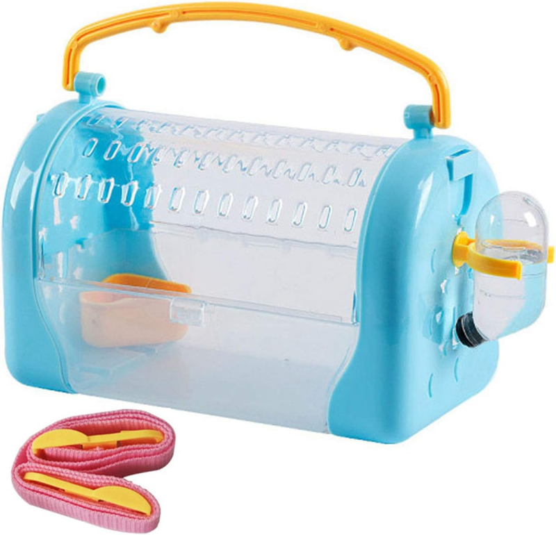 Hamster Cage Travel Carrier Portable Cage with Water Bottle Outgoing Cage and Adjustable Strap Pet Cage for Small Pet Hedgehog Sugar Glider Squirrel Mice（Blue）