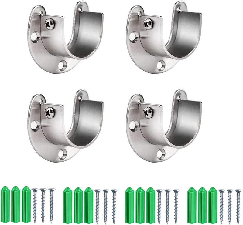 4 Packs Heavy Duty Closet Rod Bracket，Stainless Steel U Shaped Rod Bracket with